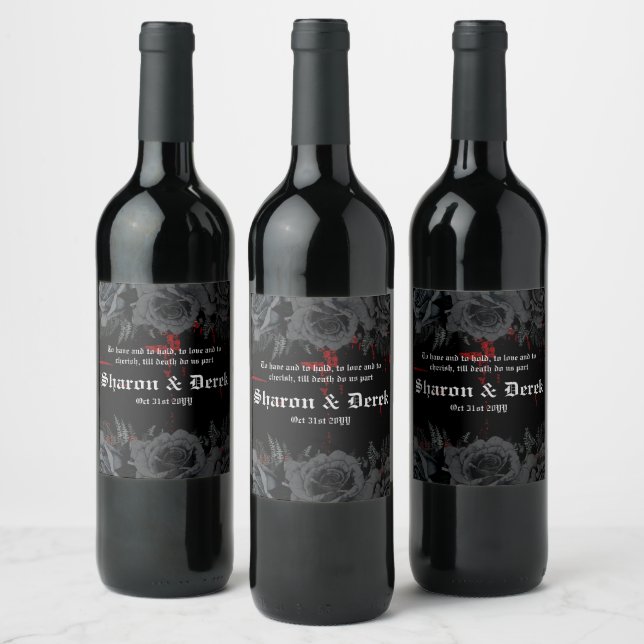 Étiquette Pour Bouteilles De Vin Grunge rouge noir gothique texturé | Roses noirs (Bouteilles)