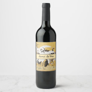 Étiquette Pour Bouteilles De Vin Grupe de grues japonaises Vintage Oiseau Riche Cla