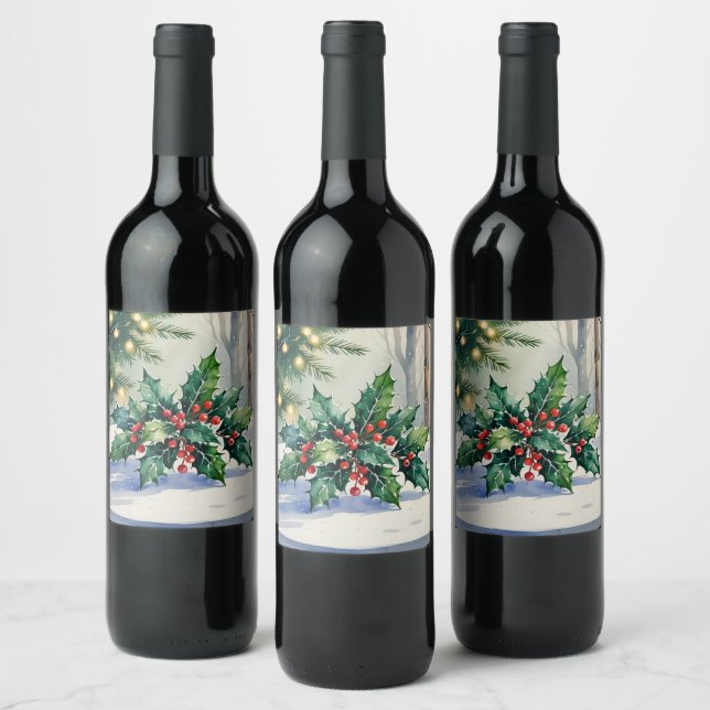 Étiquette Pour Bouteilles De Vin Gui de Noël Mistletoe Fêtes Aquarelle (Bouteilles)