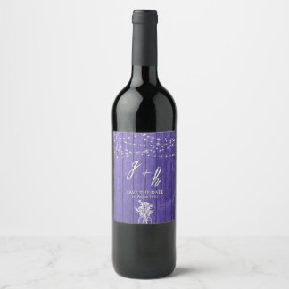 Étiquette Pour Bouteilles De Vin Guirlande lumineuse en bois rustique violet Bohème