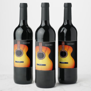 Étiquette Pour Bouteilles De Vin Guitare acoustique noire personnalisée