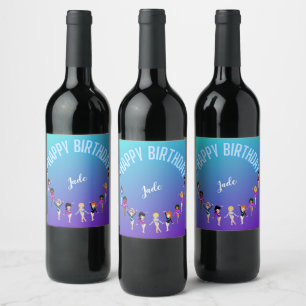 Étiquette Pour Bouteilles De Vin Gymnastique Amis "Joyeux Anniversaire" Turquoise