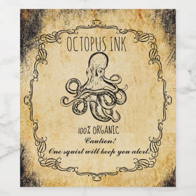 Étiquette Pour Bouteilles De Vin Halloween apothecaire encre octopique vintage (Étiquettes simples)