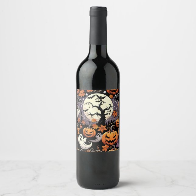 Étiquette Pour Bouteilles De Vin Halloween/Automne/Automne (Devant)