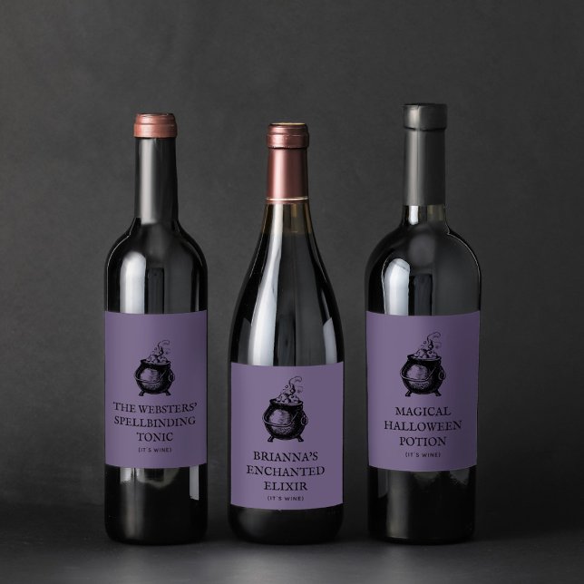 Étiquette Pour Bouteilles De Vin Halloween cauldron drôle potion violette (Créateur téléchargé)