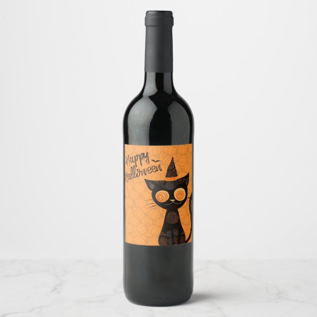 Étiquette Pour Bouteilles De Vin Halloween/chat/citrouille/automne (Devant)