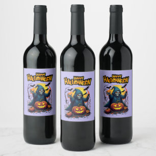 Étiquette Pour Bouteilles De Vin Halloween : Ghosts mignons et famille Citrouille