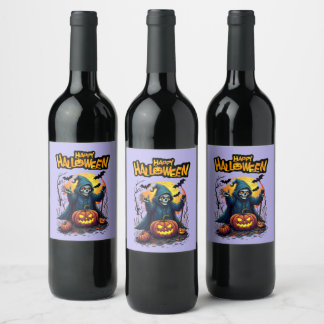 Étiquette Pour Bouteilles De Vin Halloween : Ghosts mignons et famille Citrouille