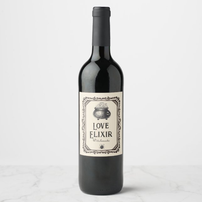 Étiquette Pour Bouteilles De Vin Halloween Love elixir Boissons Éffrayant (Devant)