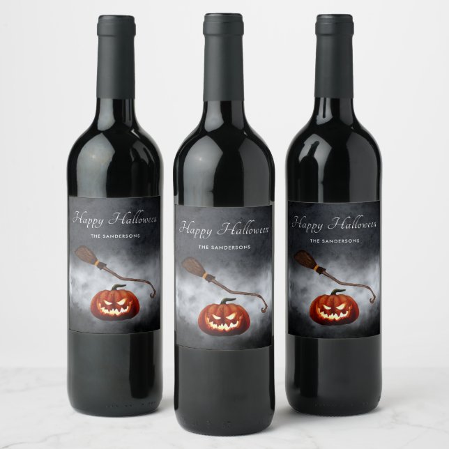 Étiquette Pour Bouteilles De Vin Halloween méchant Citrouille personnalisé (Bouteilles)