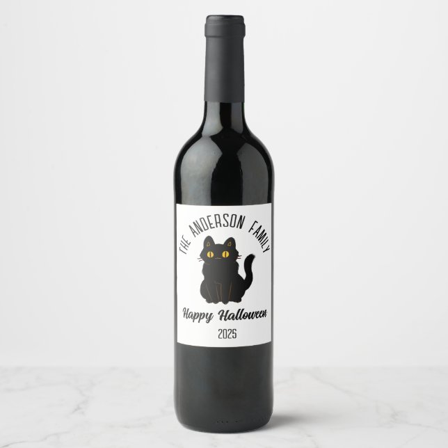Étiquette Pour Bouteilles De Vin Halloween Scary Black Cat Nom personnalisé (Devant)