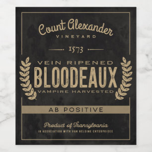 Étiquette Pour Bouteilles De Vin Halloween vintage "Bloodeaux"