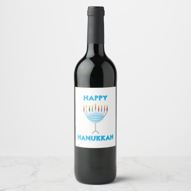 Étiquette Pour Bouteilles De Vin Hanoukka Menorah avec masque (Devant)