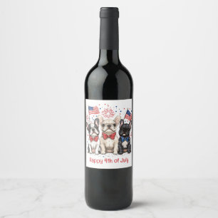 Étiquette Pour Bouteilles De Vin Happy 4 juillet Bulldogs français