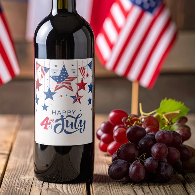 Étiquette Pour Bouteilles De Vin Happy 4 juillet Hanging Stars ID1103 (Créateur téléchargé)