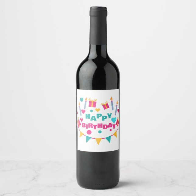 Étiquette Pour Bouteilles De Vin Happy Birthday (Devant)