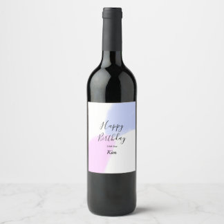 Étiquette Pour Bouteilles De Vin Happy birthday pink purple pastel name simple eleg