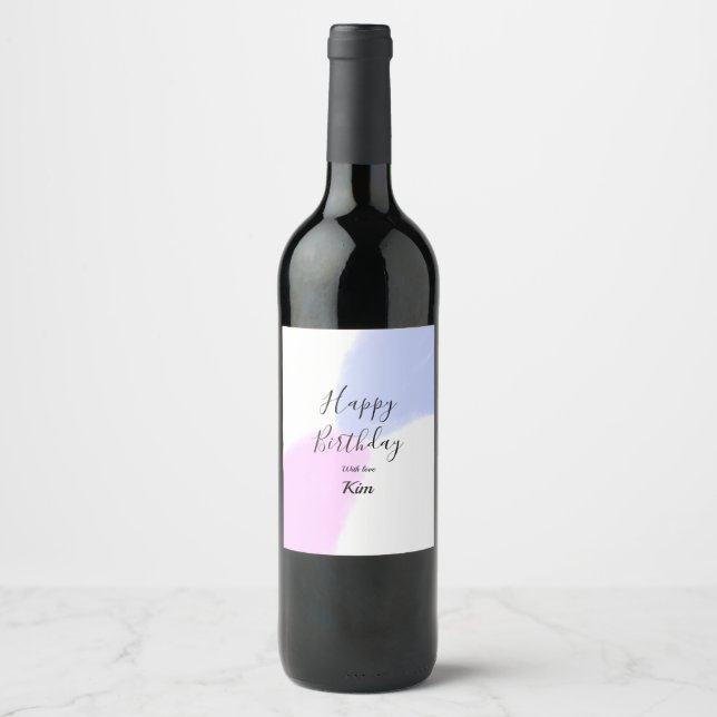 Étiquette Pour Bouteilles De Vin Happy birthday pink purple pastel name simple eleg (Devant)