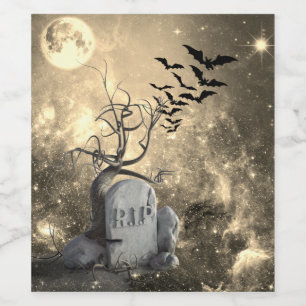 Étiquette Pour Bouteilles De Vin Happy Halloween Cemetery Bats Pleine lune RIP
