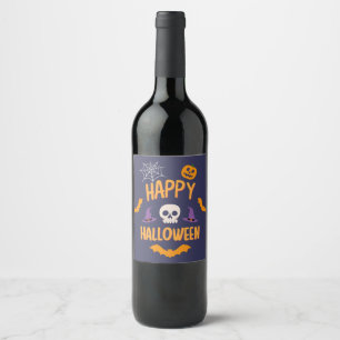 Étiquette Pour Bouteilles De Vin Happy Halloween éffrayant citrouille chauve-souris