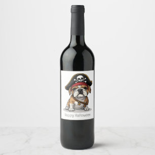 Étiquette Pour Bouteilles De Vin Happy Halloween Pirate English Bulldog