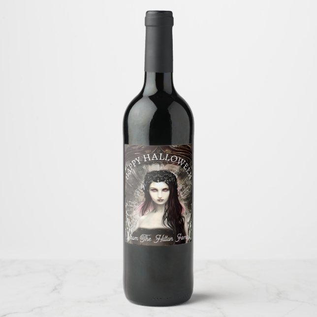 Étiquette Pour Bouteilles De Vin Happy Halloween Steampunk Gothic Fallen Angel (Devant)