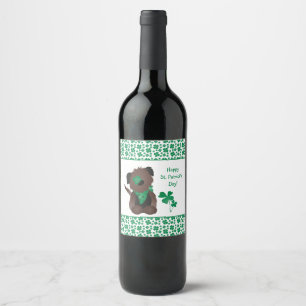 Étiquette Pour Bouteilles De Vin Happy Jour de la Saint Patrick Chien quatre feuill