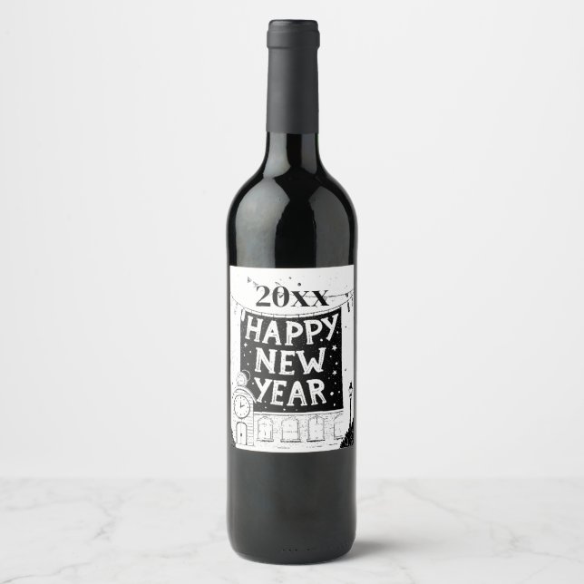 Étiquette Pour Bouteilles De Vin Happy new year & year personalize  (Devant)