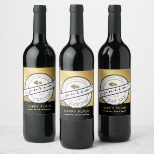 Étiquette Pour Bouteilles De Vin HAPPY PURIM Script Personnalisé Gold Wine Étiquett