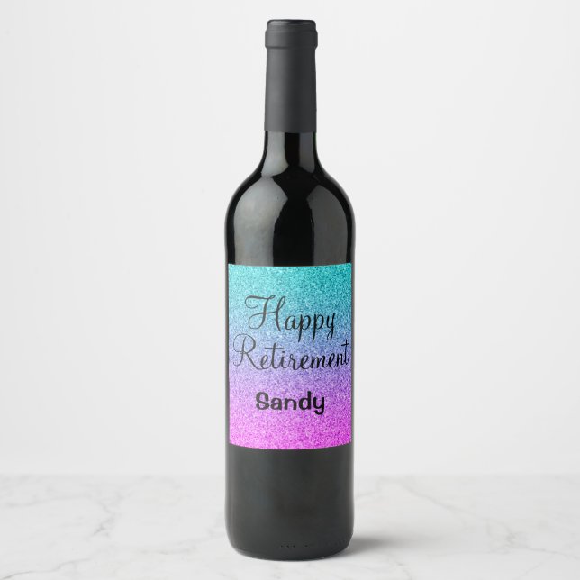 Étiquette Pour Bouteilles De Vin Happy Retraite Ombre rose bleu violet Parties scin (Devant)
