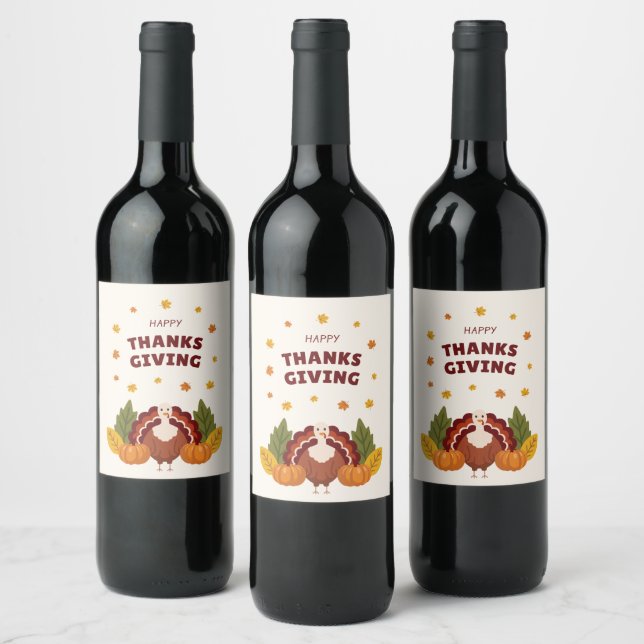 Étiquette Pour Bouteilles De Vin Happy Thanksgiving Autumn Pumpkin (Bouteilles)