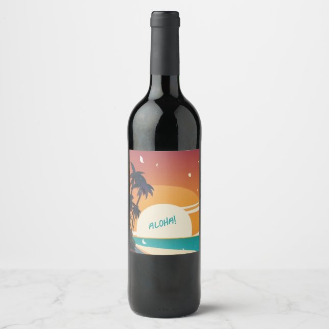 Étiquette Pour Bouteilles De Vin Hawaiian/Aloha/Tropical/plage (Devant)