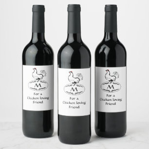 Étiquette Pour Bouteilles De Vin Hen noir et blanc classique sur un oeuf de monogra