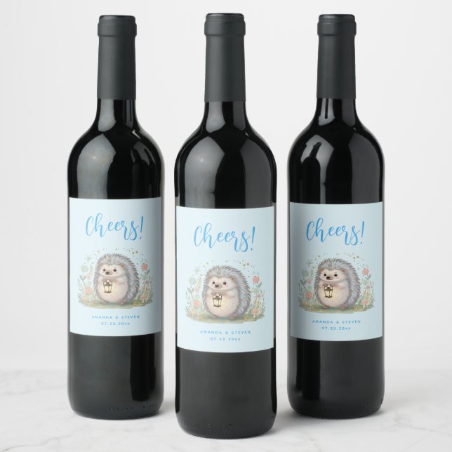 Étiquette Pour Bouteilles De Vin Hérisson mignon avec une lanterne à Cheers! (Bouteilles)