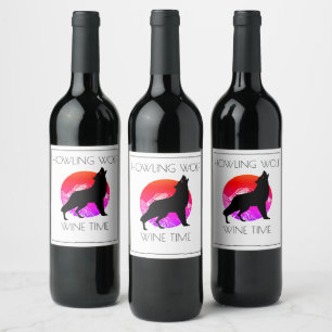 Étiquette Pour Bouteilles De Vin Heure du vin de loup hurlant