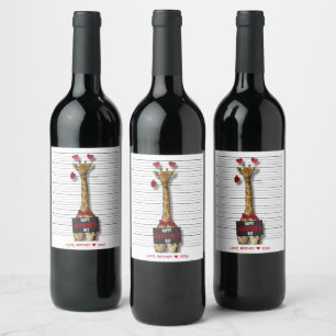 Étiquette Pour Bouteilles De Vin Heureuse Sainte-Valentin Mugshot coupable Giraffe 