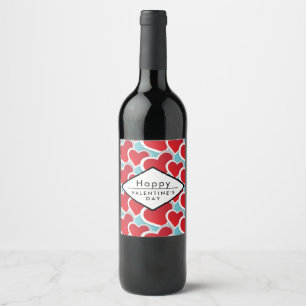 Étiquette Pour Bouteilles De Vin Heureuse Sainte-Valentin rouge de coeurs