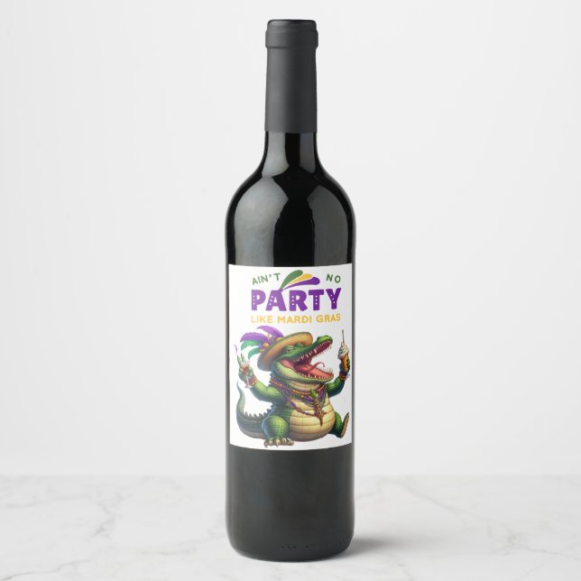 Étiquette Pour Bouteilles De Vin Heureux Mardi Gras Alligator (Devant)