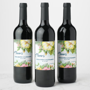 Étiquette Pour Bouteilles De Vin Hibiscus Floral Tropical Hawaïen