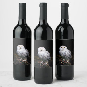 Étiquette Pour Bouteilles De Vin Hibou des neiges majestueux d'hiver