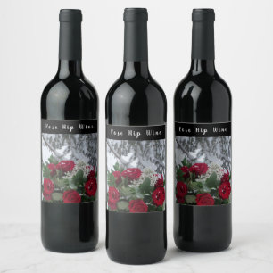 Étiquette Pour Bouteilles De Vin Hip Vino Rose maison rouge hiver neige journée arc