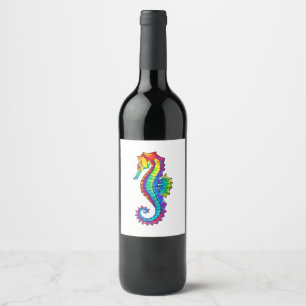 Étiquette Pour Bouteilles De Vin Hippocampe polygonal arc-en-ciel