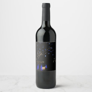 Étiquette Pour Bouteilles De Vin Hiver Wonderland Lumières Bleu et blanc Vacances