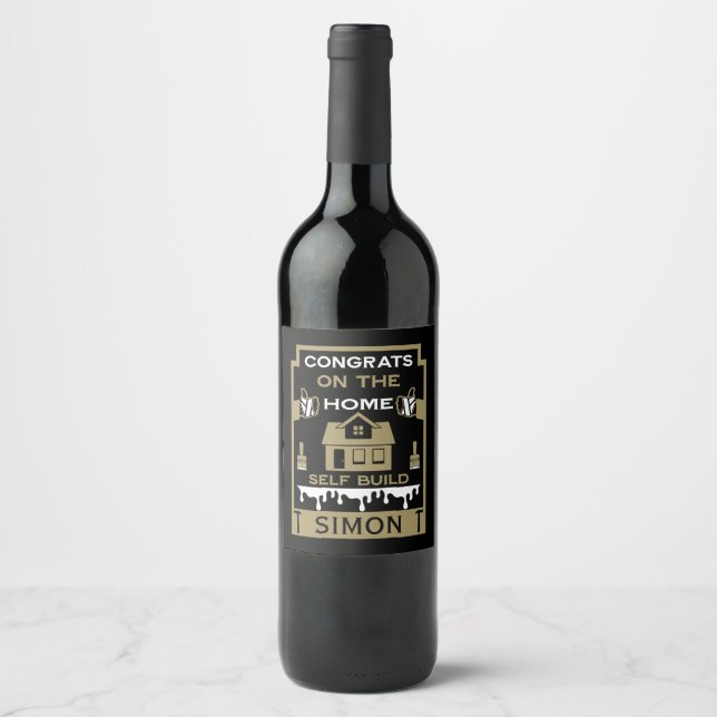 Étiquette Pour Bouteilles De Vin Home Self Build Félicitations (Devant)