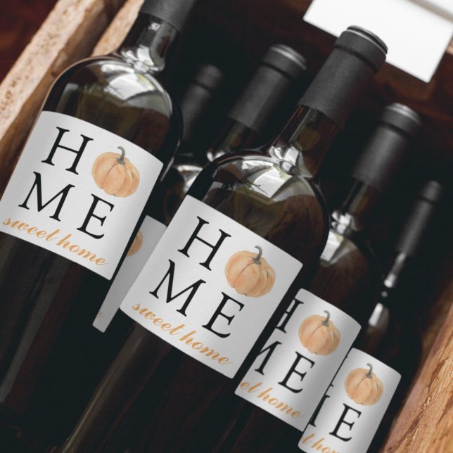 Étiquette Pour Bouteilles De Vin Home Sweet Home | Citrouille orange | Saison autom (Créateur téléchargé)