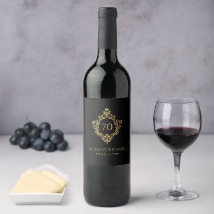Étiquette Pour Bouteilles De Vin Homme 70e anniversaire Elégant Vintage Black Gold