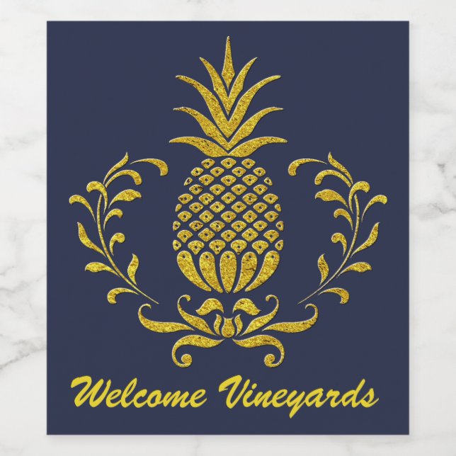 Étiquette Pour Bouteilles De Vin Hospitality Ananas Gold Votre texte et votre coule (Étiquettes simples)