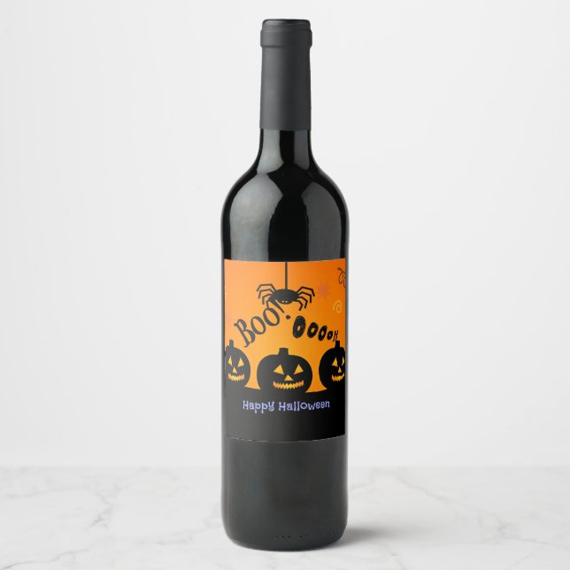 Étiquette Pour Bouteilles De Vin Hou! Oh! Joyeux Halloween (Devant)