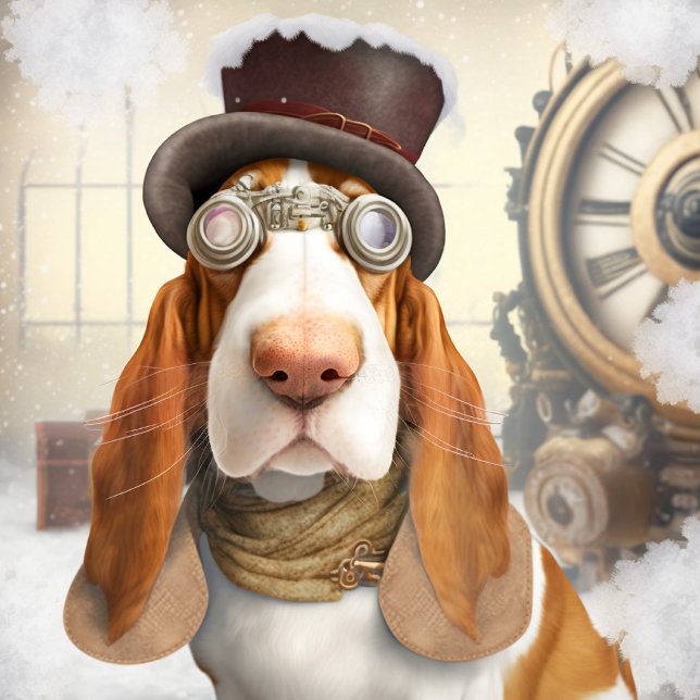 Étiquette Pour Bouteilles De Vin Hound Steampunk Basset (Créateur téléchargé)
