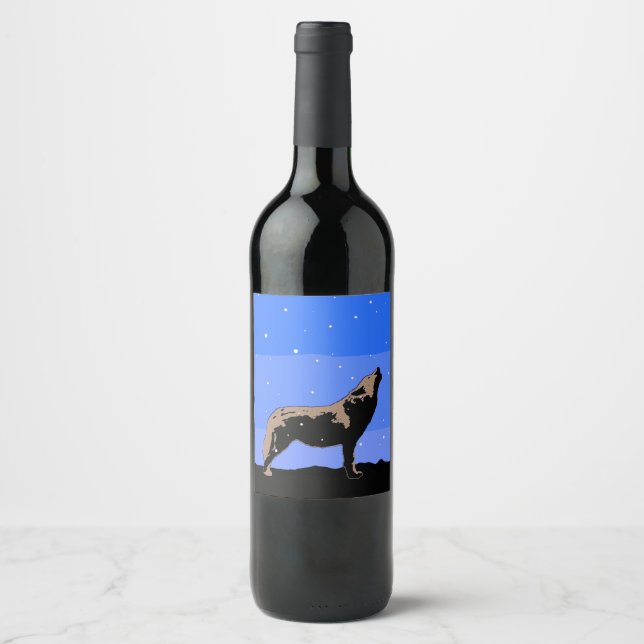 Étiquette Pour Bouteilles De Vin Howling Wolf en hiver - Art faunique original (Devant)